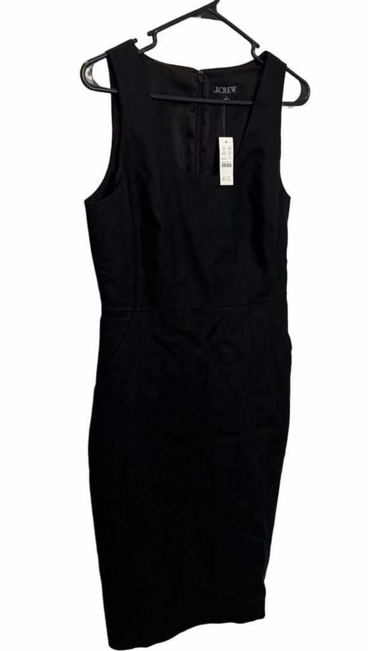 NWT J.Crew Scoopneck Resume Dress Black Linen Blend Sheath Work Size 6